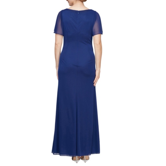 Alex Evening Women's Embellished Flutter-Sleeve Gown - Electric Blue NWT - Picture 2 of 4